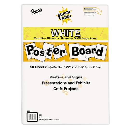 Pacon&#xAE; White Super Value Poster Boards, 22&#x22; x 28&#x22;, 50 Sheets
